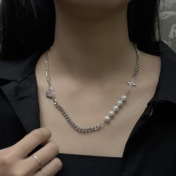 Hip Hop Pearl Stitching Necklace - Picture 1 of 5